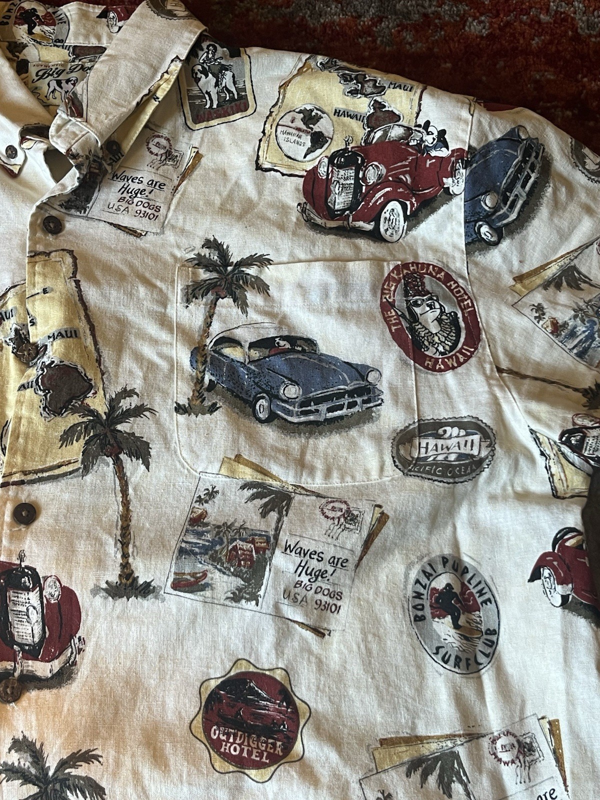 Big Dogs Vintage All Over Print AOP Hawaiian Button Down Shirt