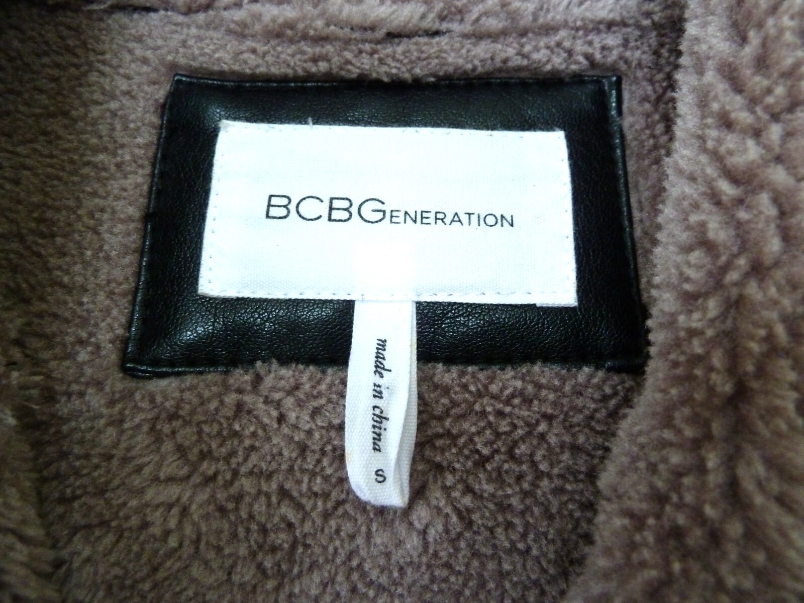 BCBGeneration Vegan Leather Bomber Jacket Small Shearling Fur Zip Black Brown