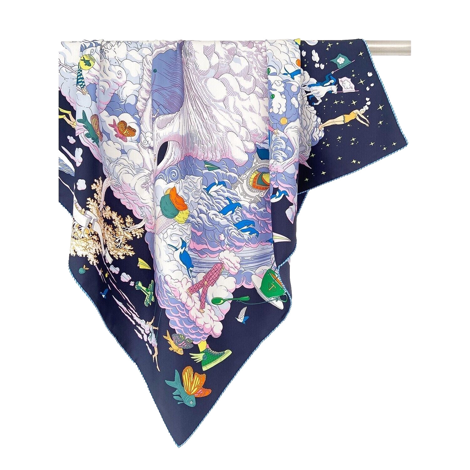 35″x35″Living in Clouds Print Pure Mulberry Twill 14momme Silk Scarf 88x88cm