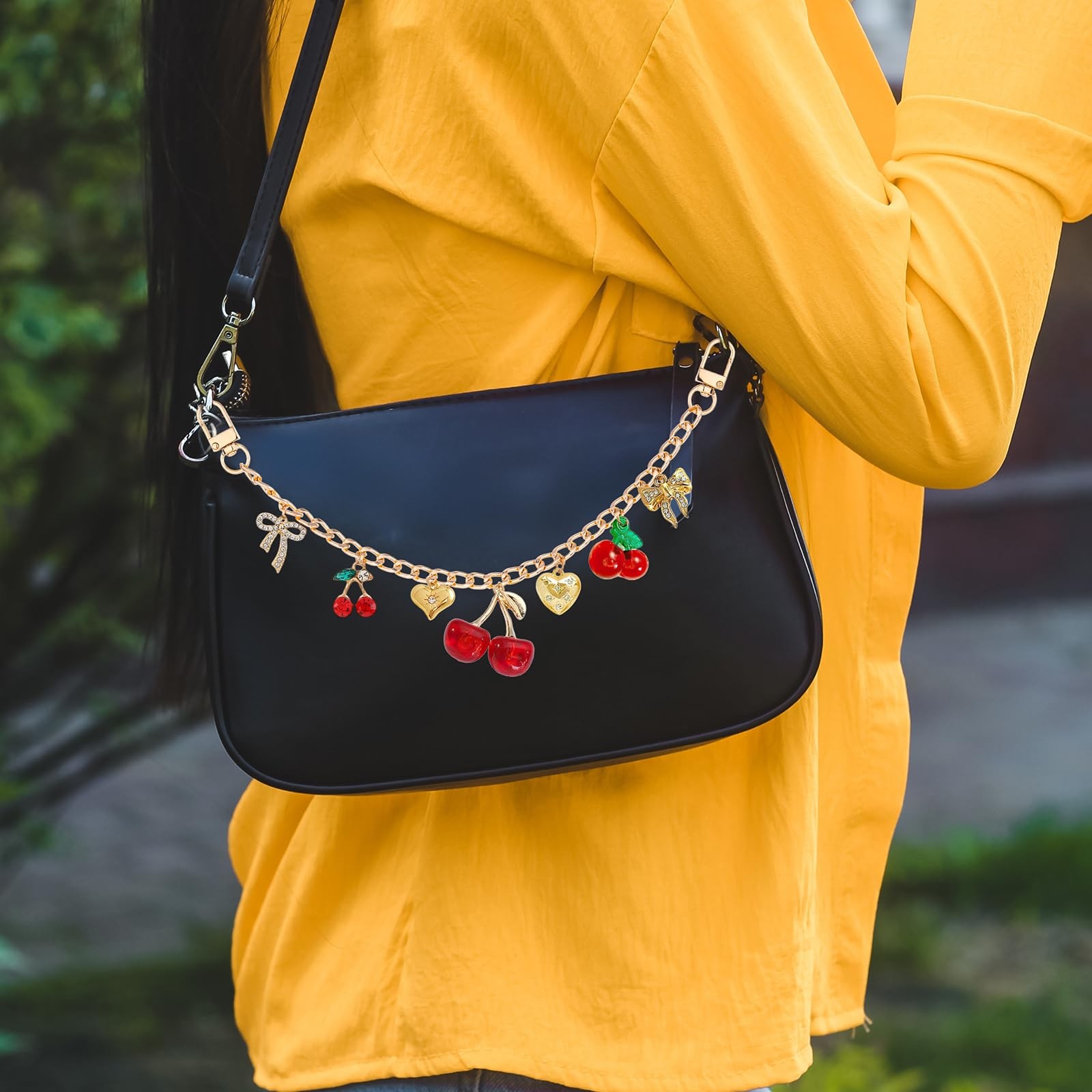 LuneClat Cherry BowKnot Decorative Bag Charms – Gold Elegant Pendant Bagchain…