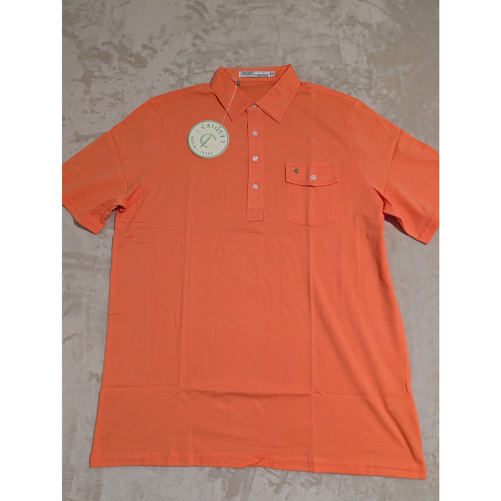 Criquet Mens Player Polo Shirt Orange Large Embroidered Organic Cotton Golf NWT