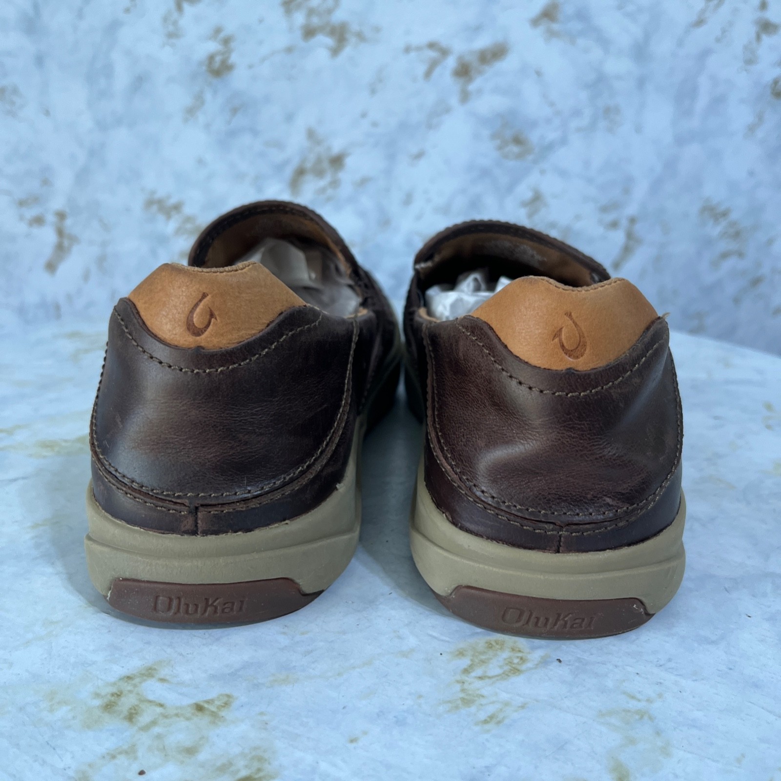 Olukai Lae’ahi LauHala Mens Size 11 Shoes Brown Leather Comfort Casual Sneaker