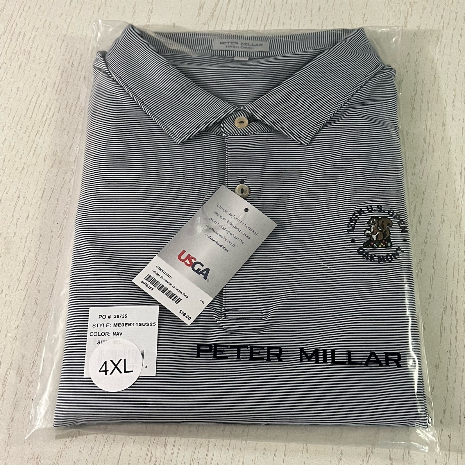Peter Millar Polo Shirt Mens 4XL Summer Comfort 125 US Open Golf Navy Striped