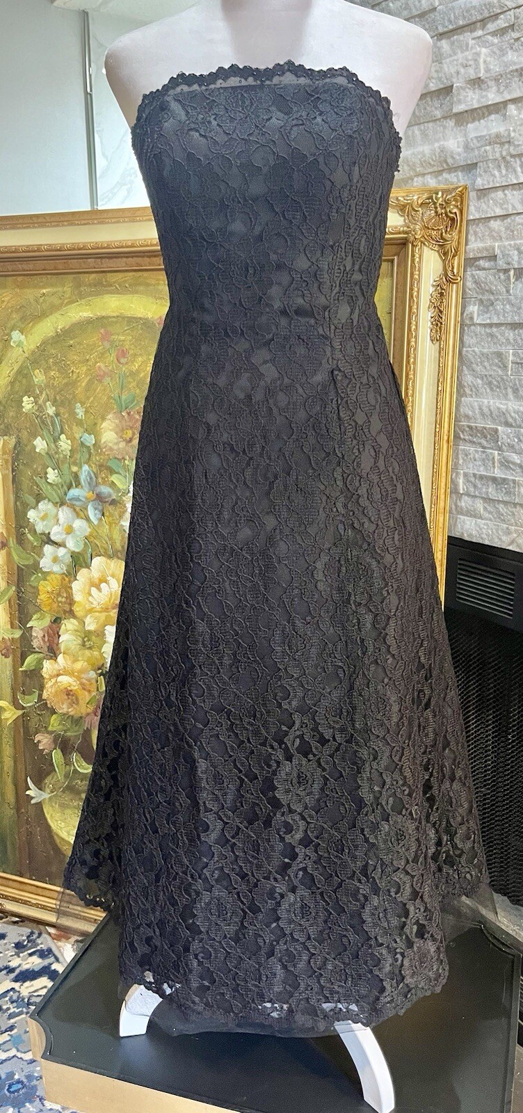 Mori Lee Black Lace Strapless Tea Ballerina Dress Gown Party Size 5/6 Goth Rock