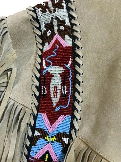 Men Western Cowboy Suede Fringe Jacket Beaded Native American Leather Jacket