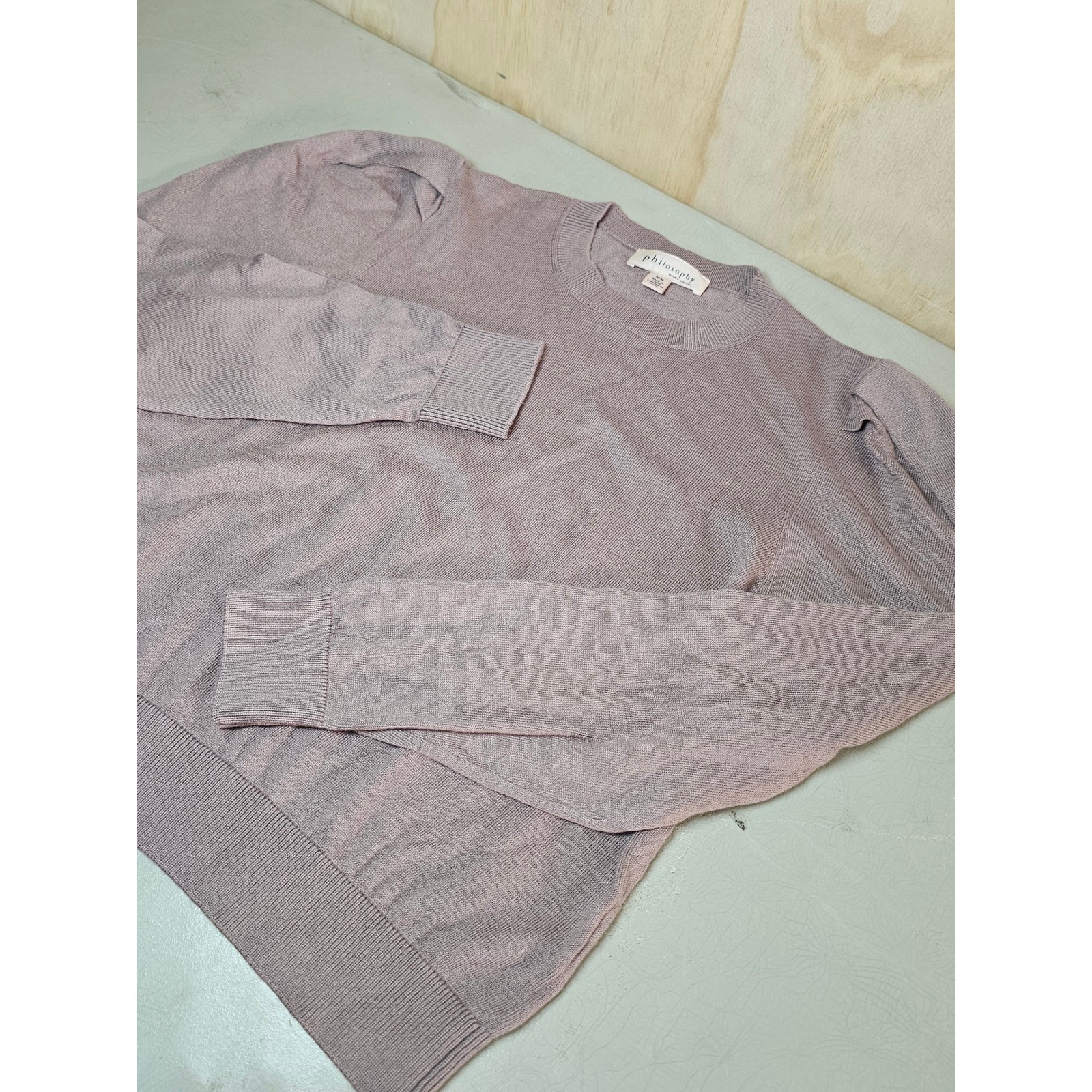 Philosophy Republic Clothing Womens Mauve Puff Sleeve Cashmere Blend Sweater M