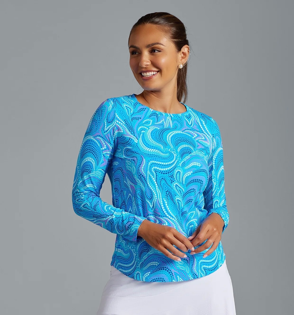 IBKUL Crew Neck Top Size S M L XL XXL Rebecca Turquoise Long Sleeve Golf Tennis