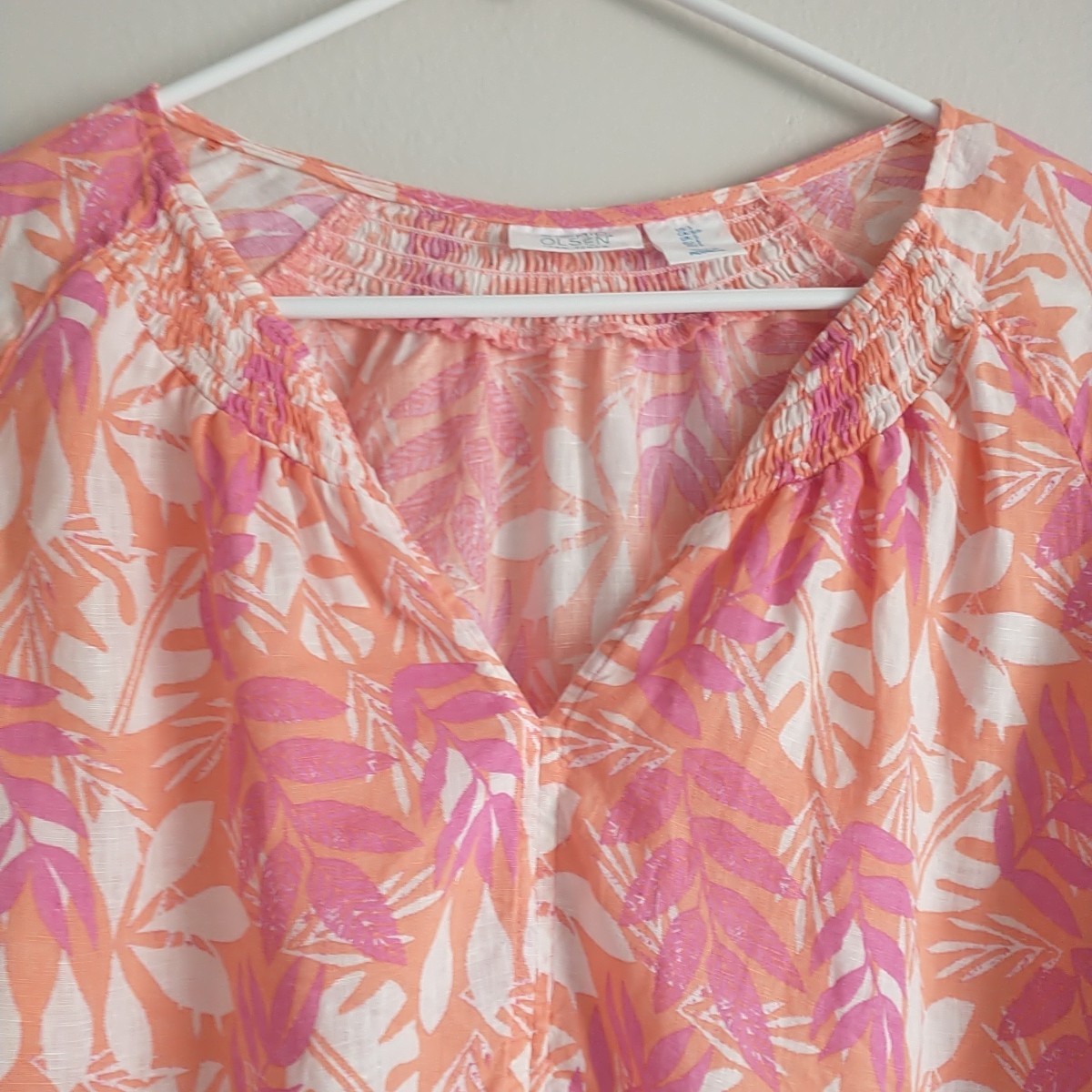 Sigrid Olsen Top Popover Tunic Women S/M/L*Pink Orange Floral 100%Linen Oversize