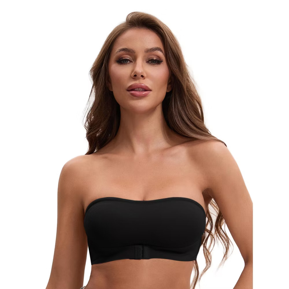INSPIRE CHIC Women Front Closure Strapless Wirefree Bandeau Non-Slip Tube