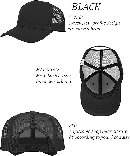 Gelante Trucker Hat Mesh Back Snapback Adjustable Baseball Cap Black Unisex