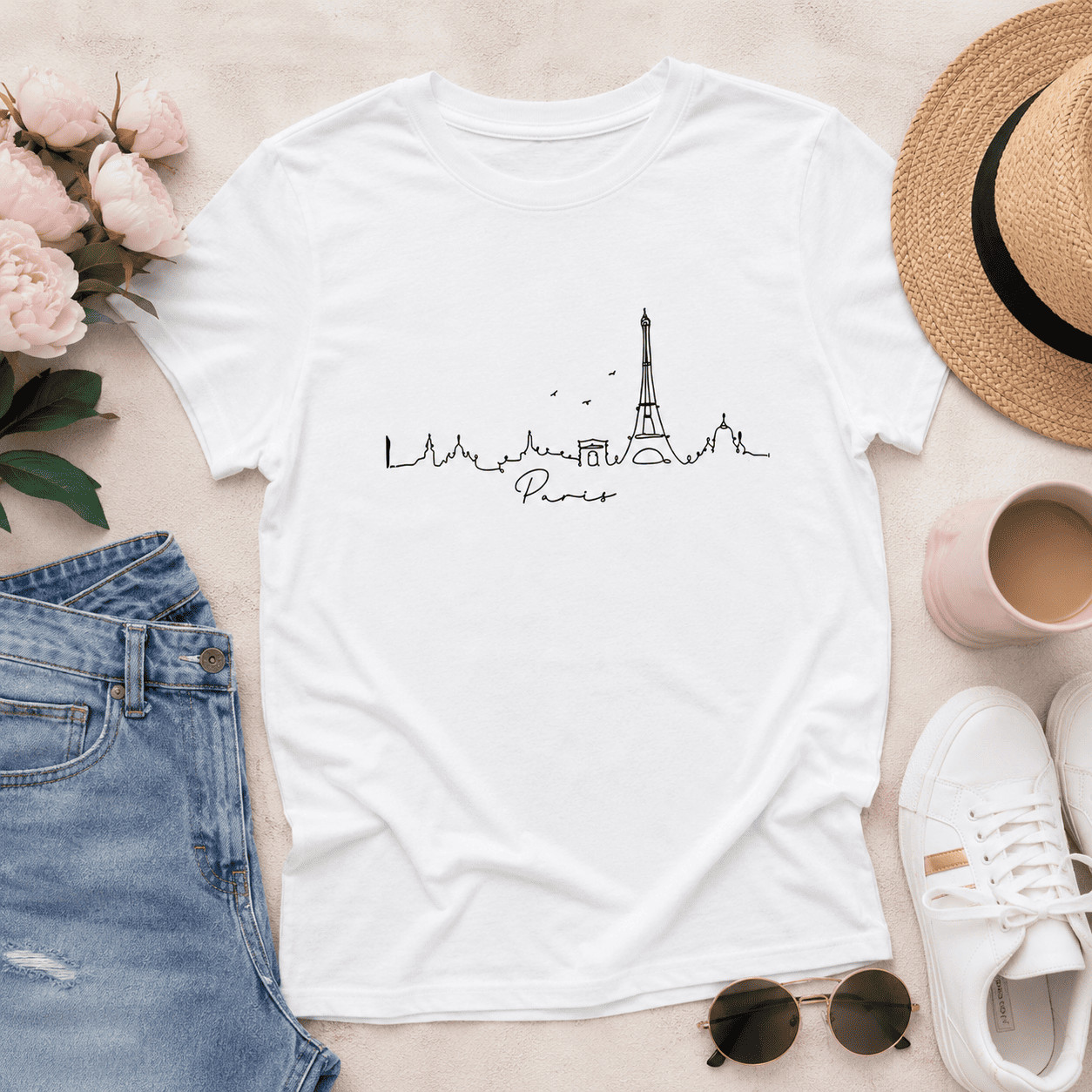 Paris Skyline T-Shirt | Minimalist Eiffel Tower Cityscape Graphic Tee