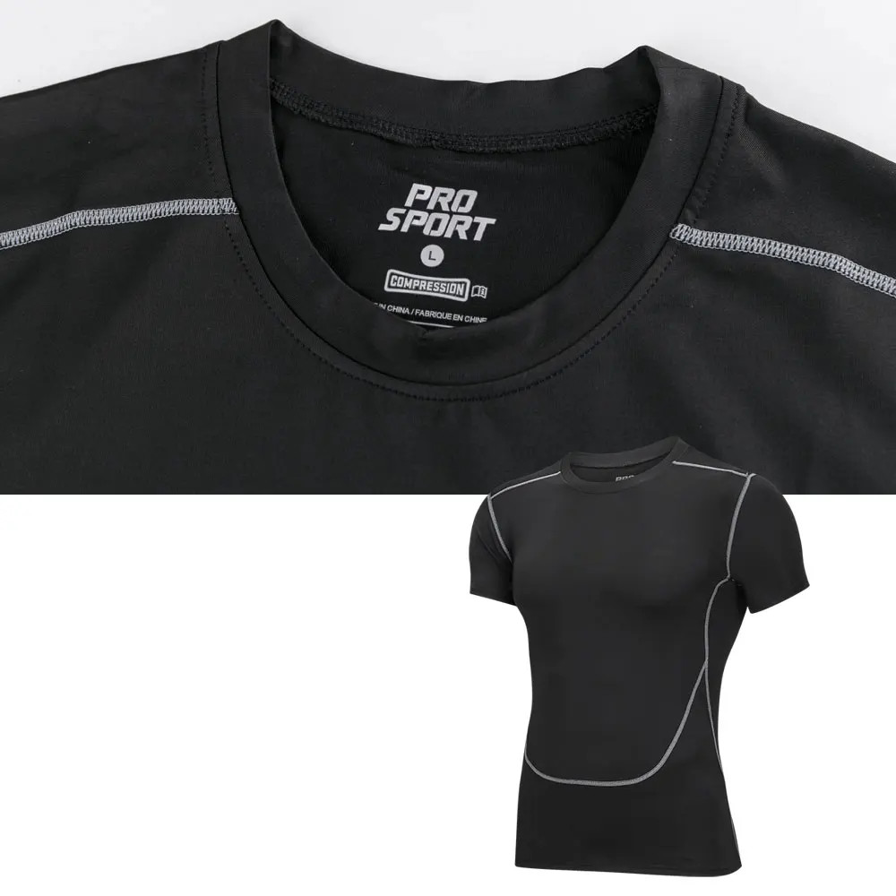 Black Tight T-shirt Running Shirt Men T-shirt Short Sleeve Compression Shirts Gy