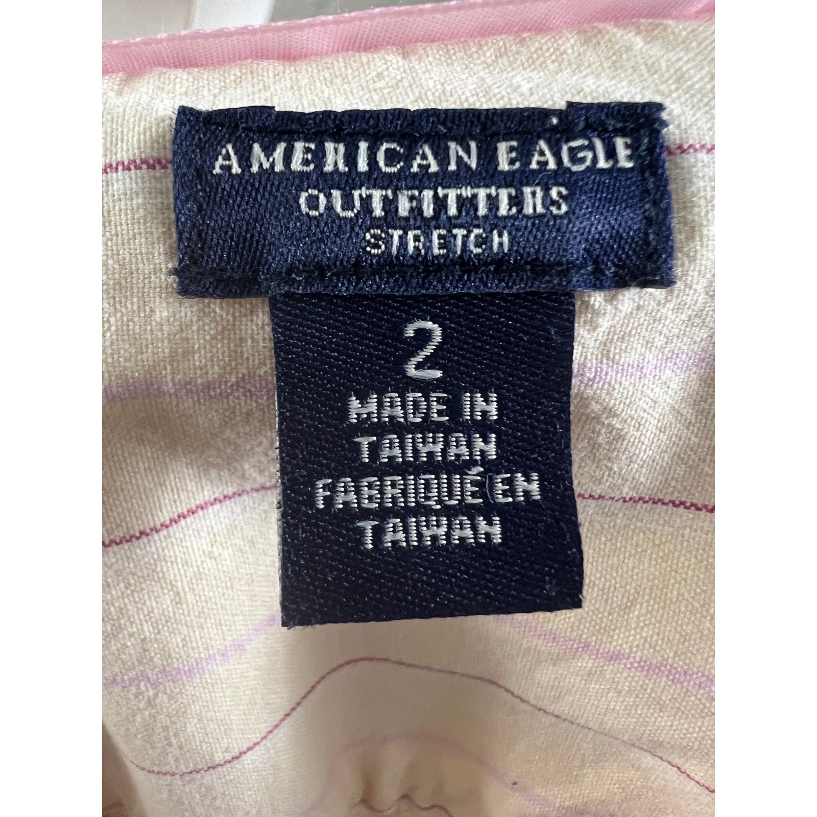 American Eagle Pale Yellow Pinstripe Button Down Shirt Size 2 XS Fitted Poplin