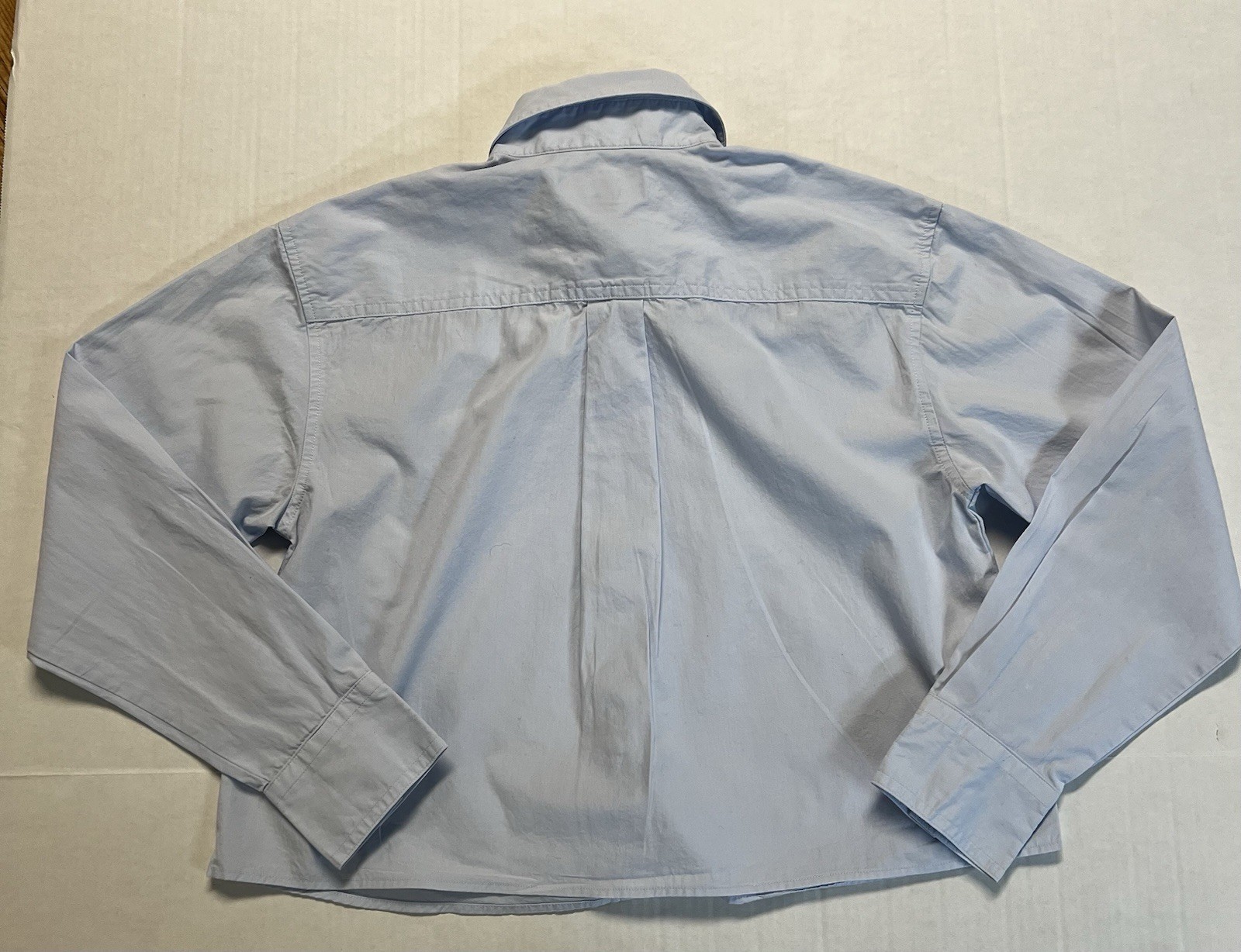 Banana Republic Boxy Crop Poplin Long Sleeve Shirt Baby Blue Structured Chic EUC