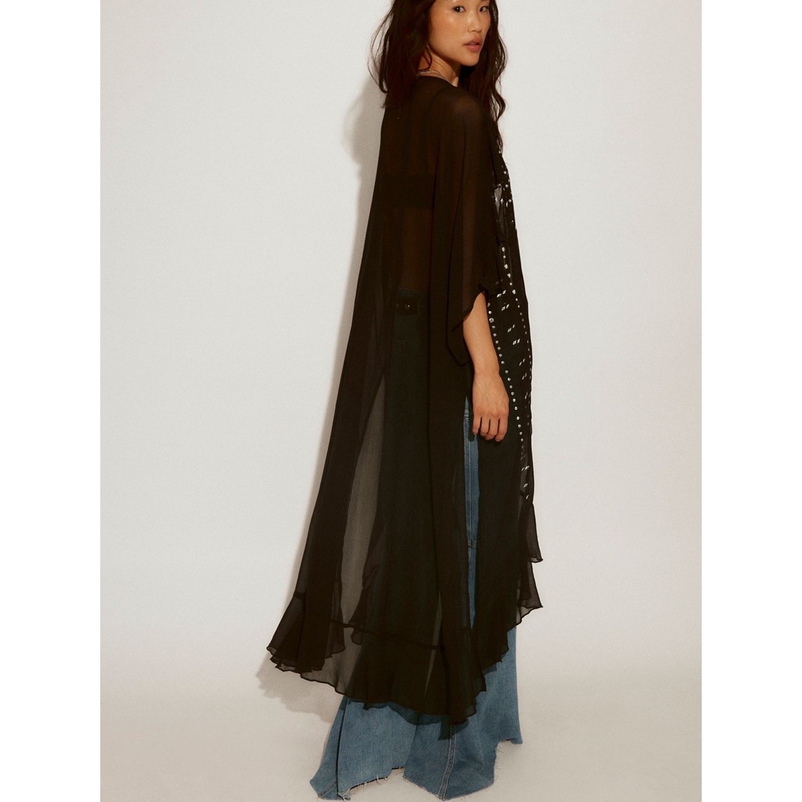 NWOT Free People So Billie Studded Duster in Black Size OSFM