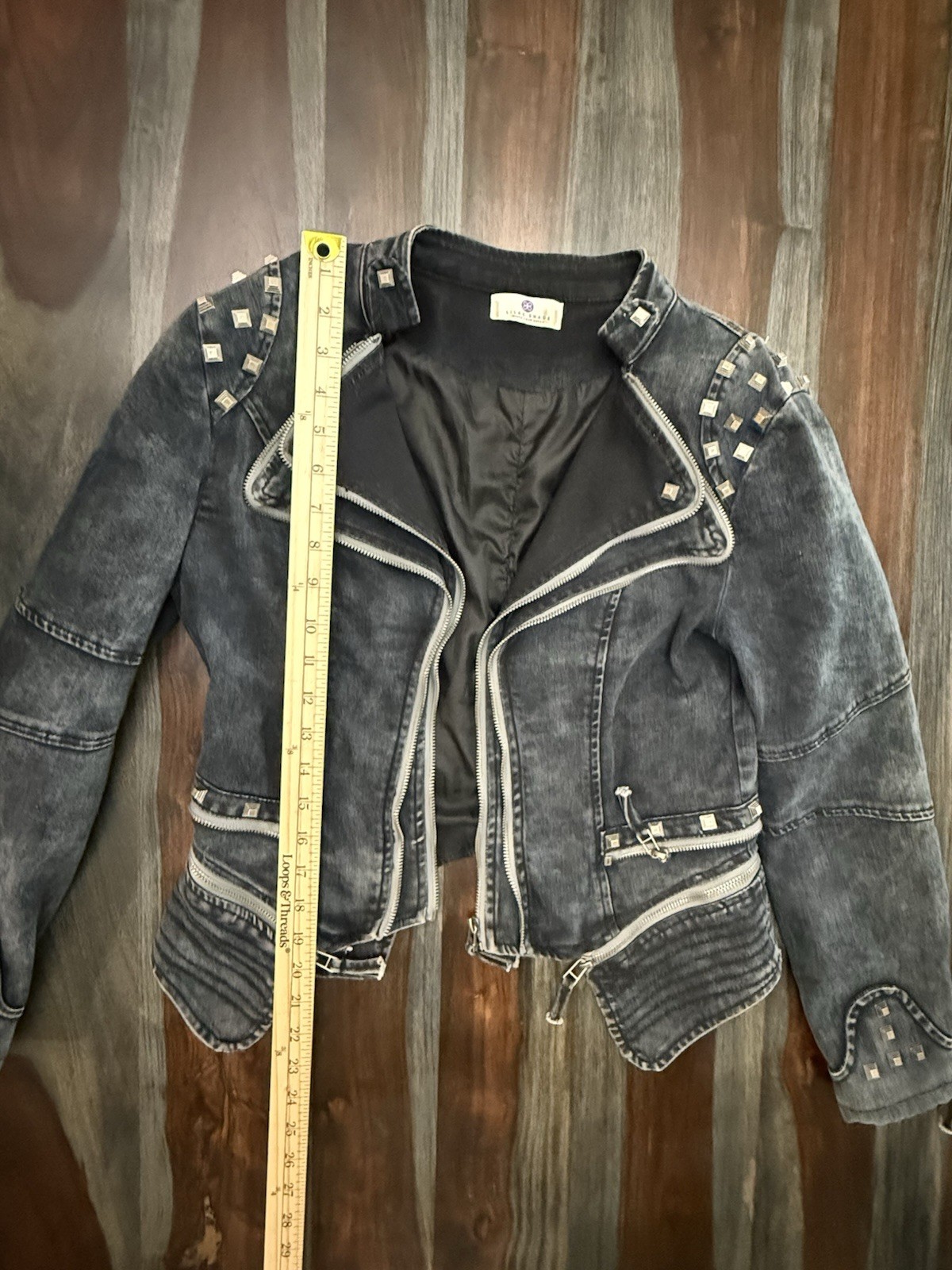 Jacket Womans Studded Riveted Denim Moto Cyber Punk Rock Steampunk M? Zipper S ?