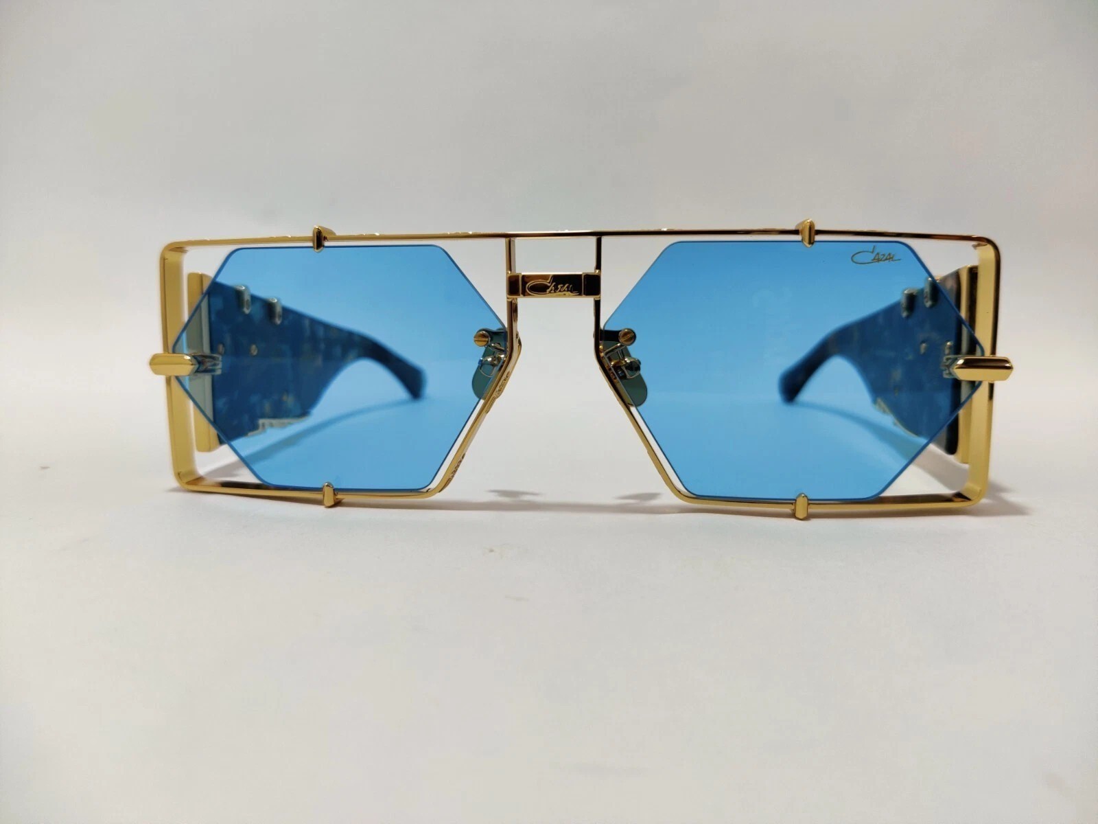 Cazal Modern Blue Tortoise ＆Gold Unisex Sunglasses with Blue Tinted Frame Md004