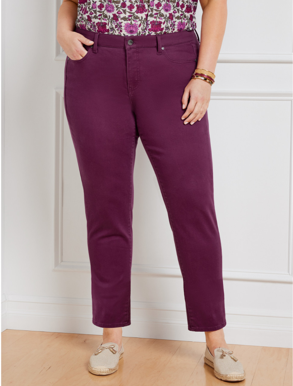 NWT TALBOTS Slim Ankle Jeans Burgundy Size 14W