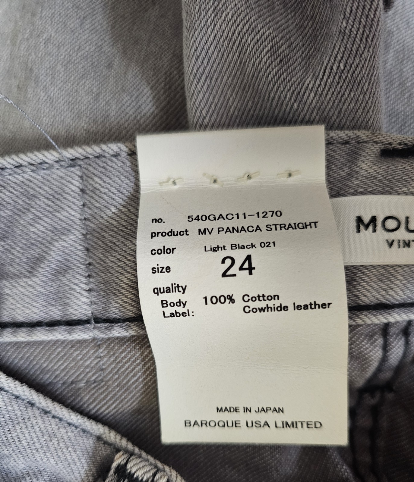 MOUSSY VINTAGE NWT $360 Panaca Straight-Leg Jeans in Light Black 24