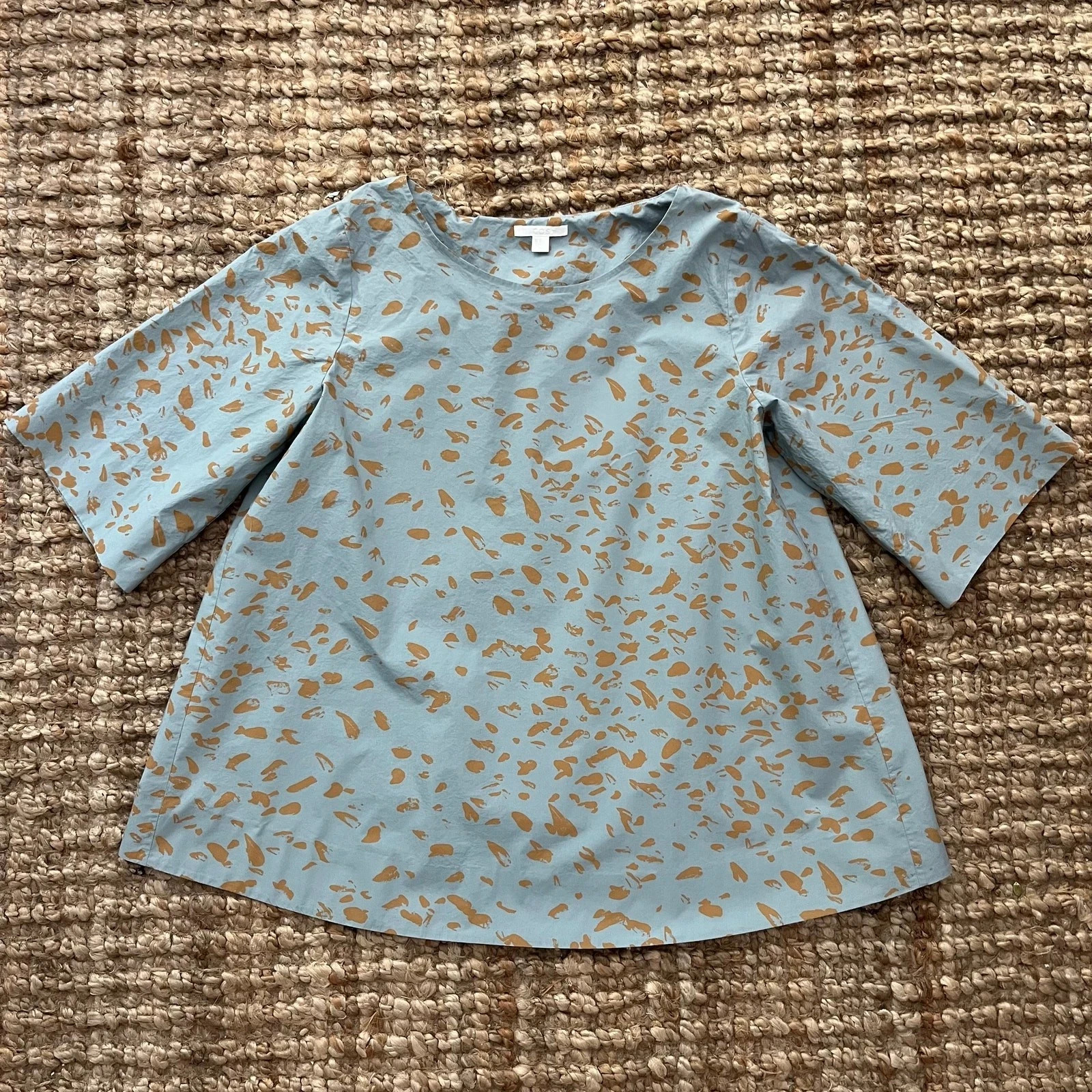 COS Abstract Print Open Back Wrap Top Blue Brown Size 4 100% Cotton