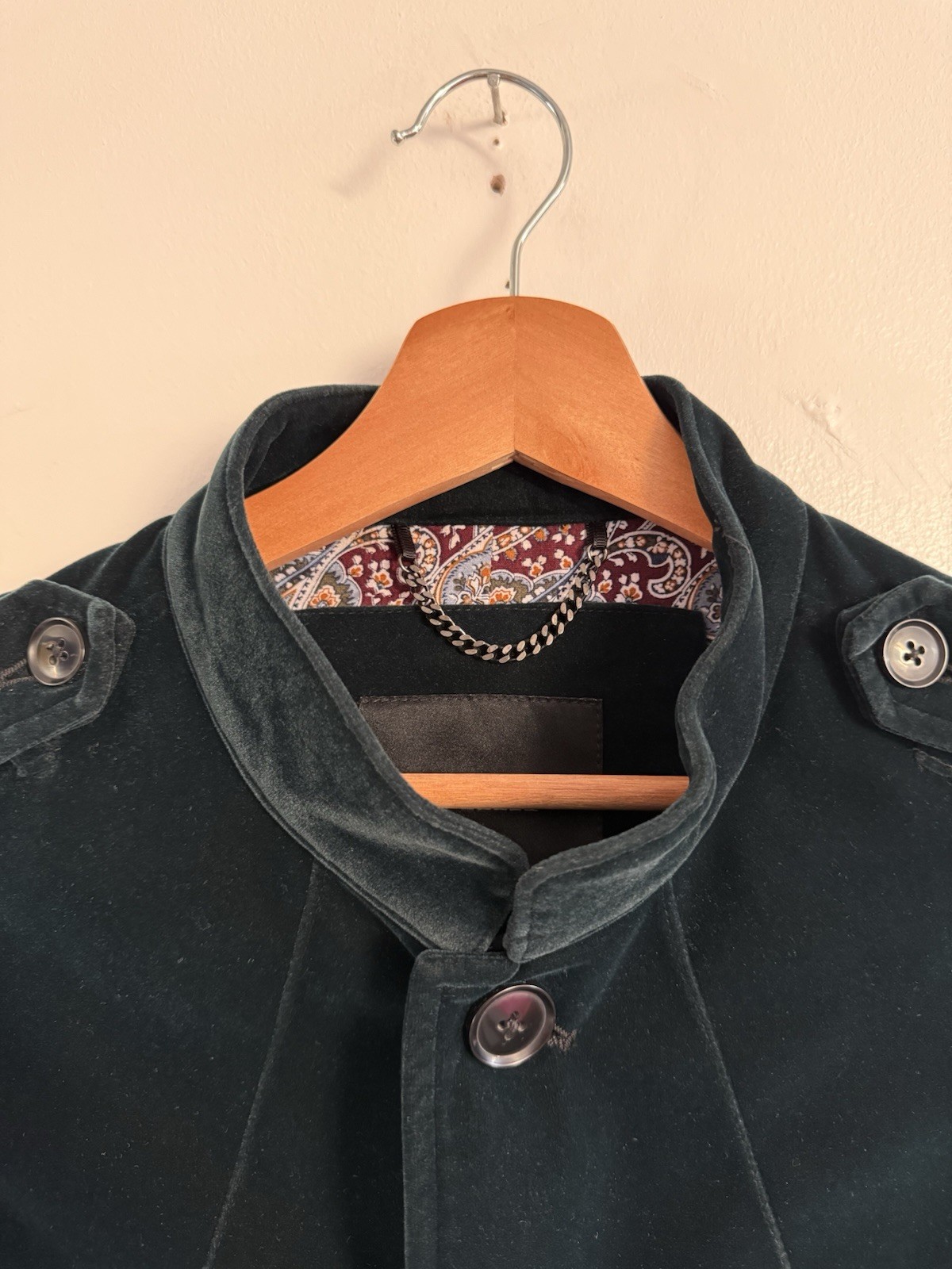 Phix Velvet Jacket Small Teal Button Up Retro Rock Army Military
