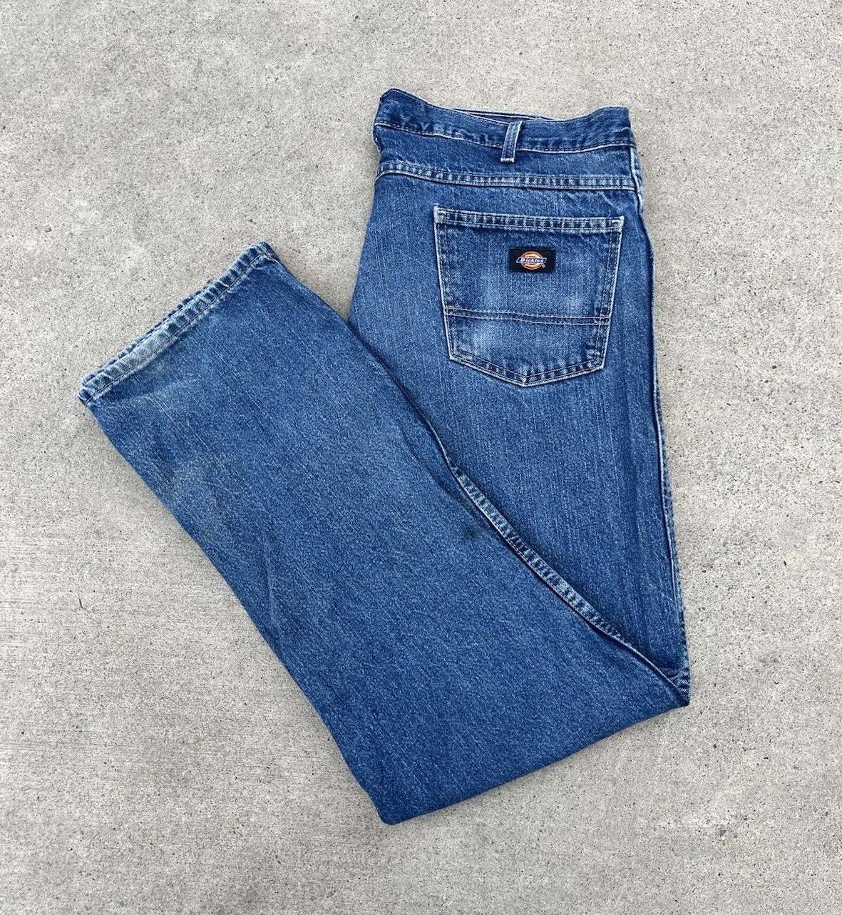 Dickies Men’s Blue Denim Straight Leg Jeans Regular Fit Mid Rise 5-Pocket
