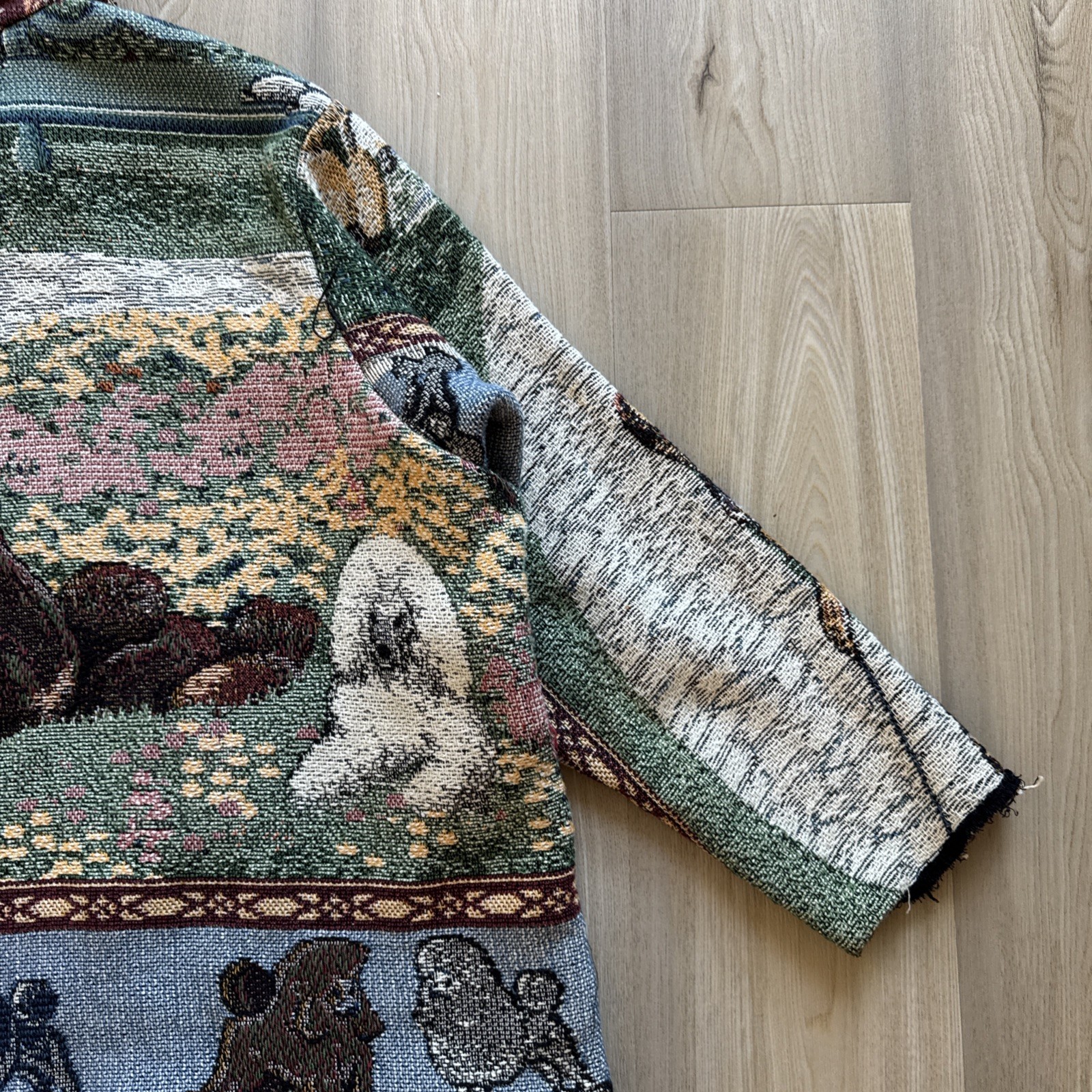 Vintage All Over Print Dog & Garden Stitched Cotton Bomber Jacket Men’s Medium