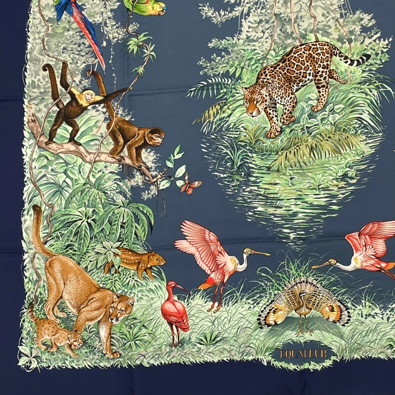 HERMES Carre 90 35 in EQUATEUR Silk Scarf Navy Multicolor [Japan]