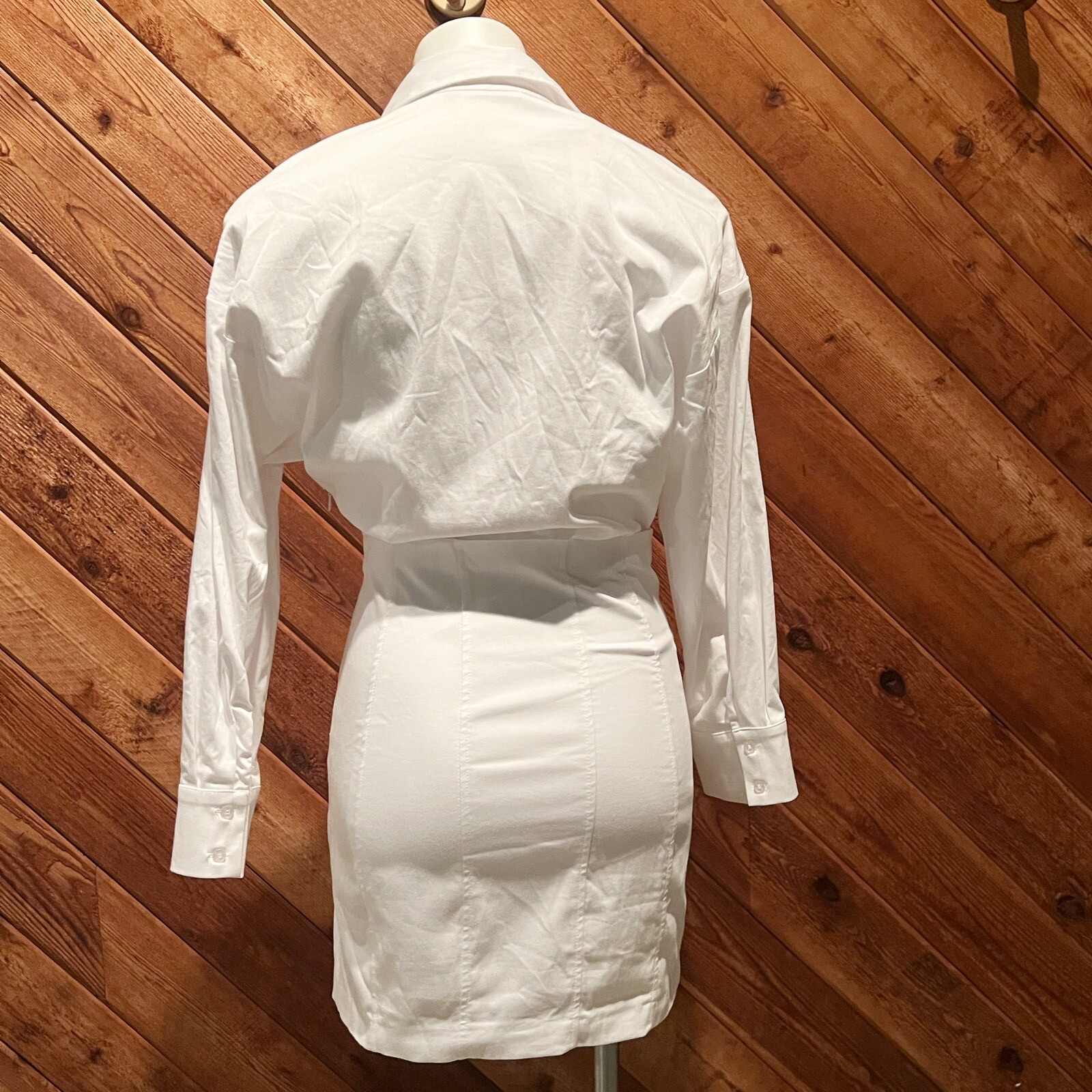 NWT Zara Structured Poplin Collared Long Sleeve Mini Shirt Dress White Medium