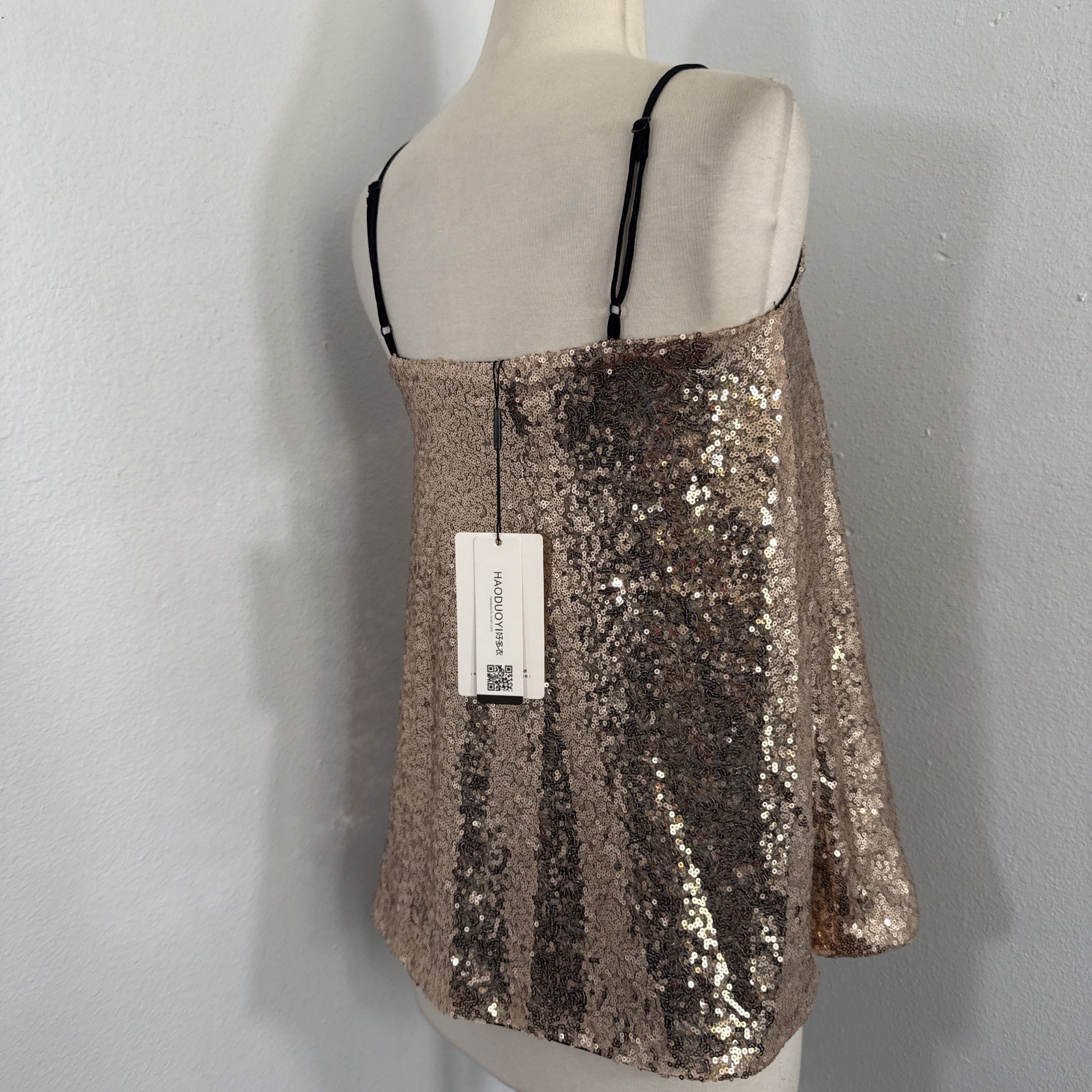 Haoduoyi Tank Top Womens S Golden Sequins Feminine Disco Party Y2K