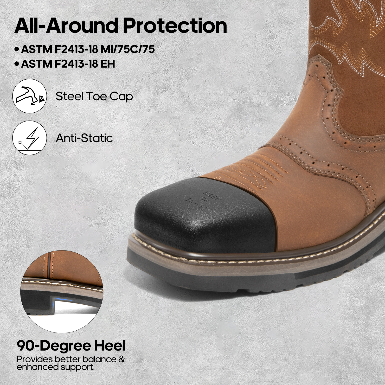 Mens Steel Toe Boots Western Boots Cowboy Boots Square Toe Leather Work Boots