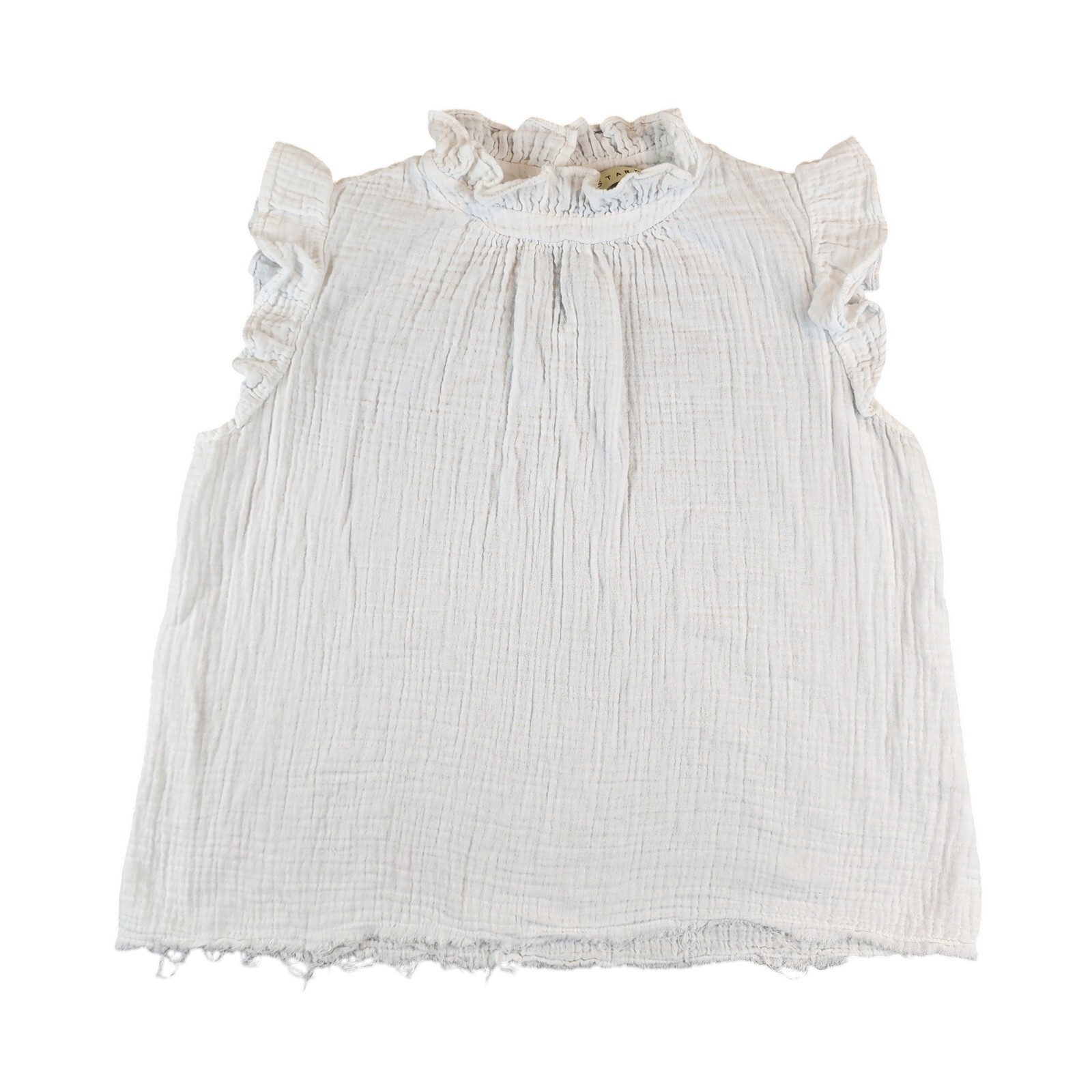 Stark X Muslin Texture Cotton Top Raw Fray Hem White Beachy Blouse Ruffle Sz Sm