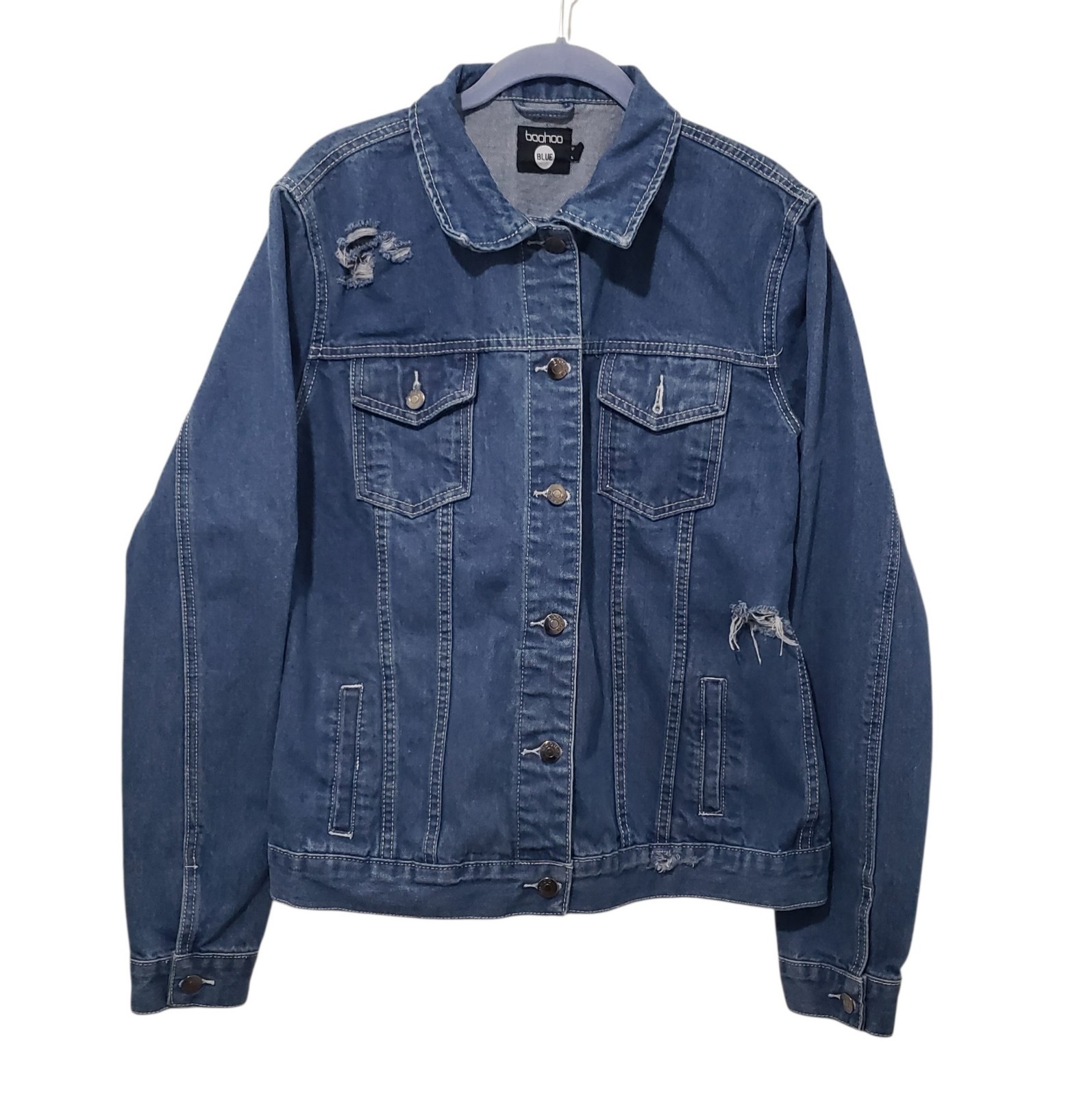 BOOHOO Distressed Blue Denim Jacket | 8