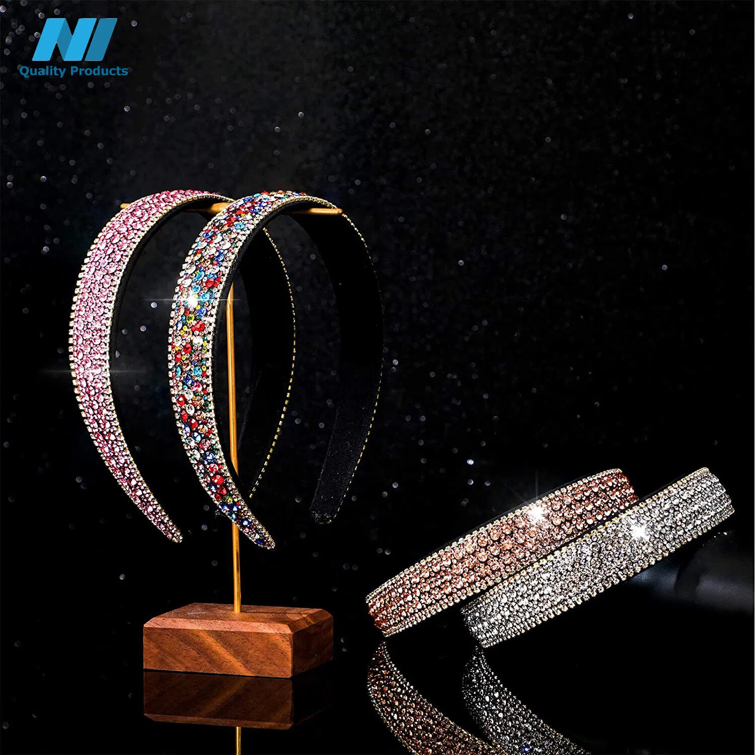 N1 Rhinestone Diamond Headband, Embellished Beaded, Jeweled Bling Fashion