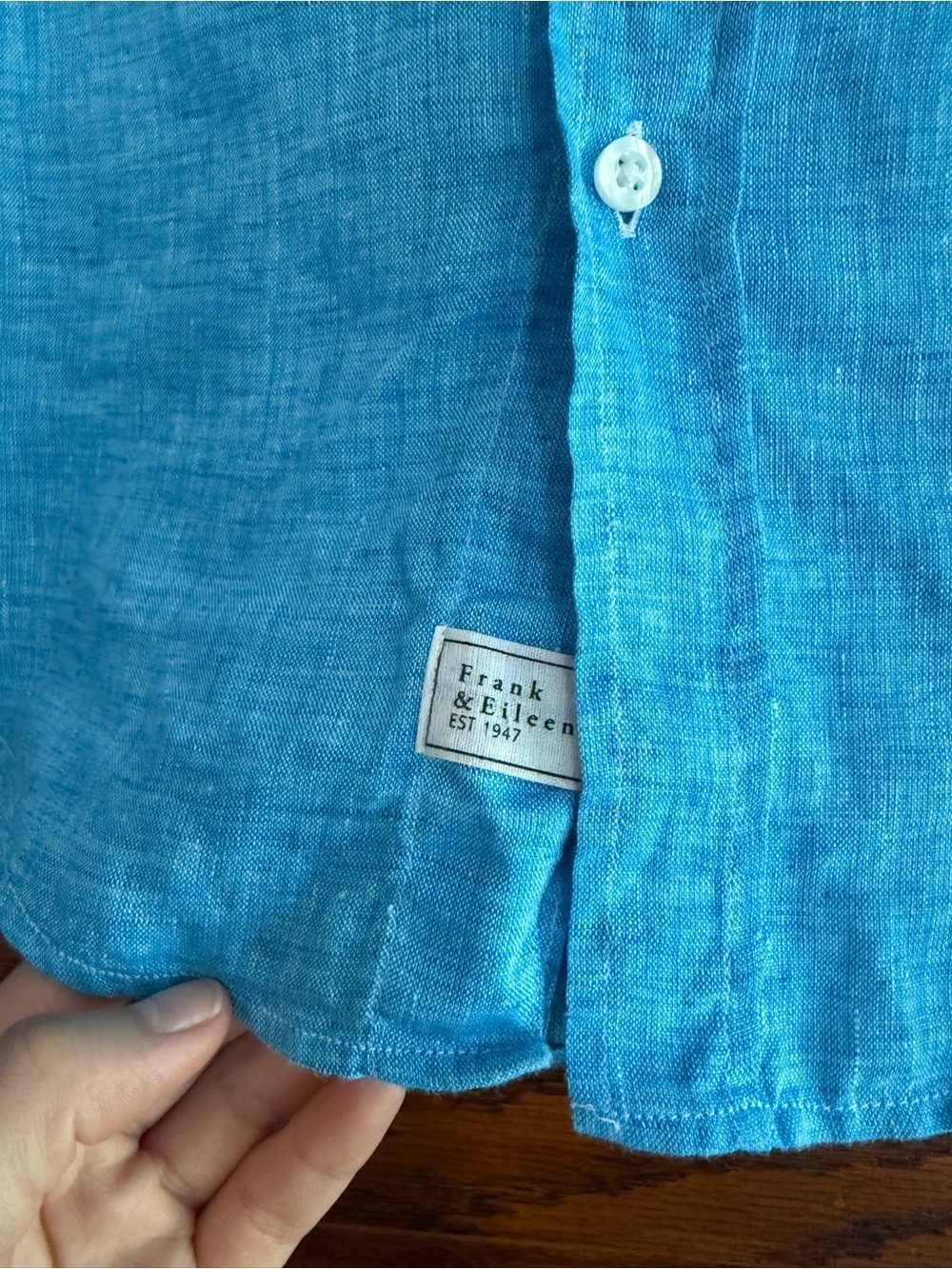 FRANK & EILEEN 100% Linen Bright Blue Turquoise Button Down Barry Shirt Beachy