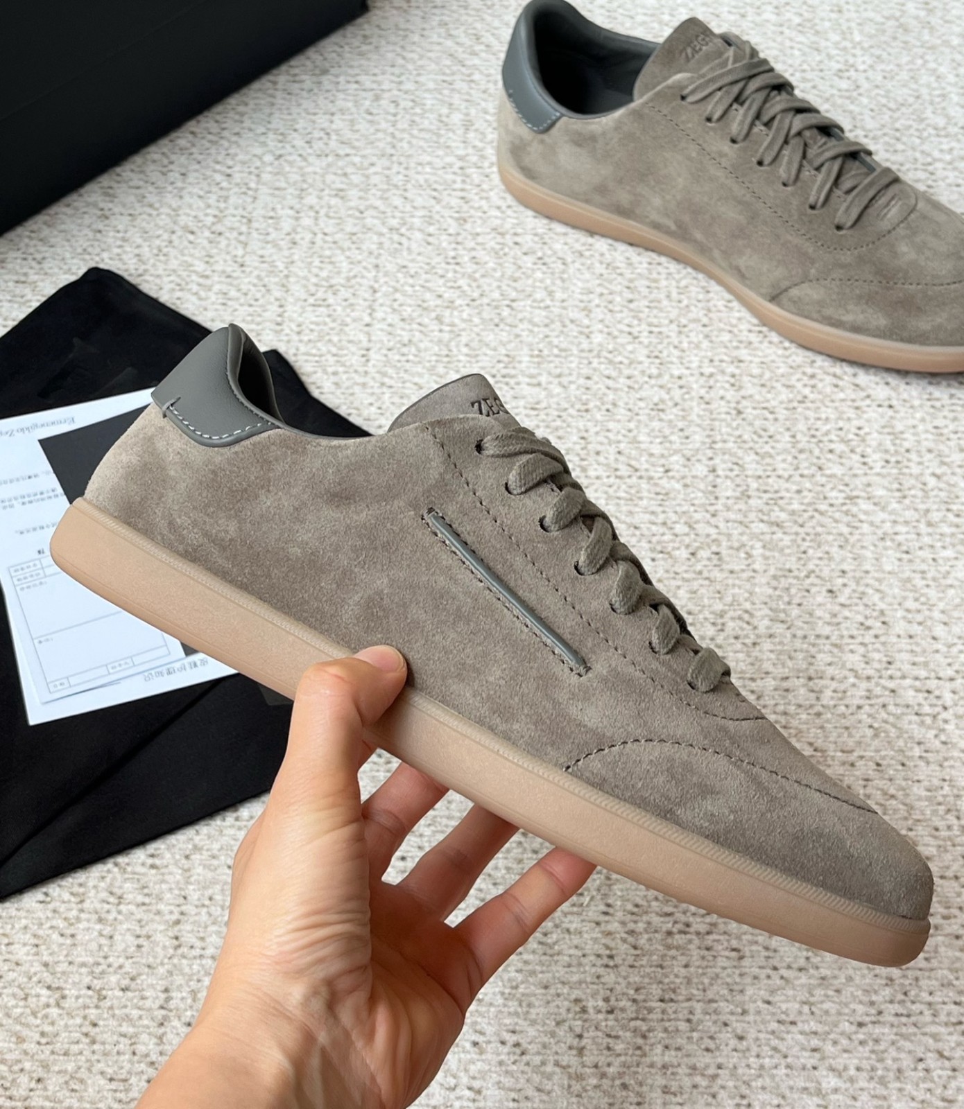 Zegna Dark Brown Suede Lace Up Low Top Sneakers 🎾