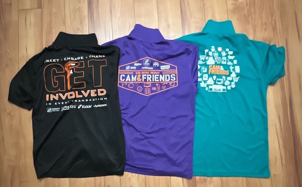 Set of 3 The Home Depot Cam & Friends Employee Performance Polo Shirts