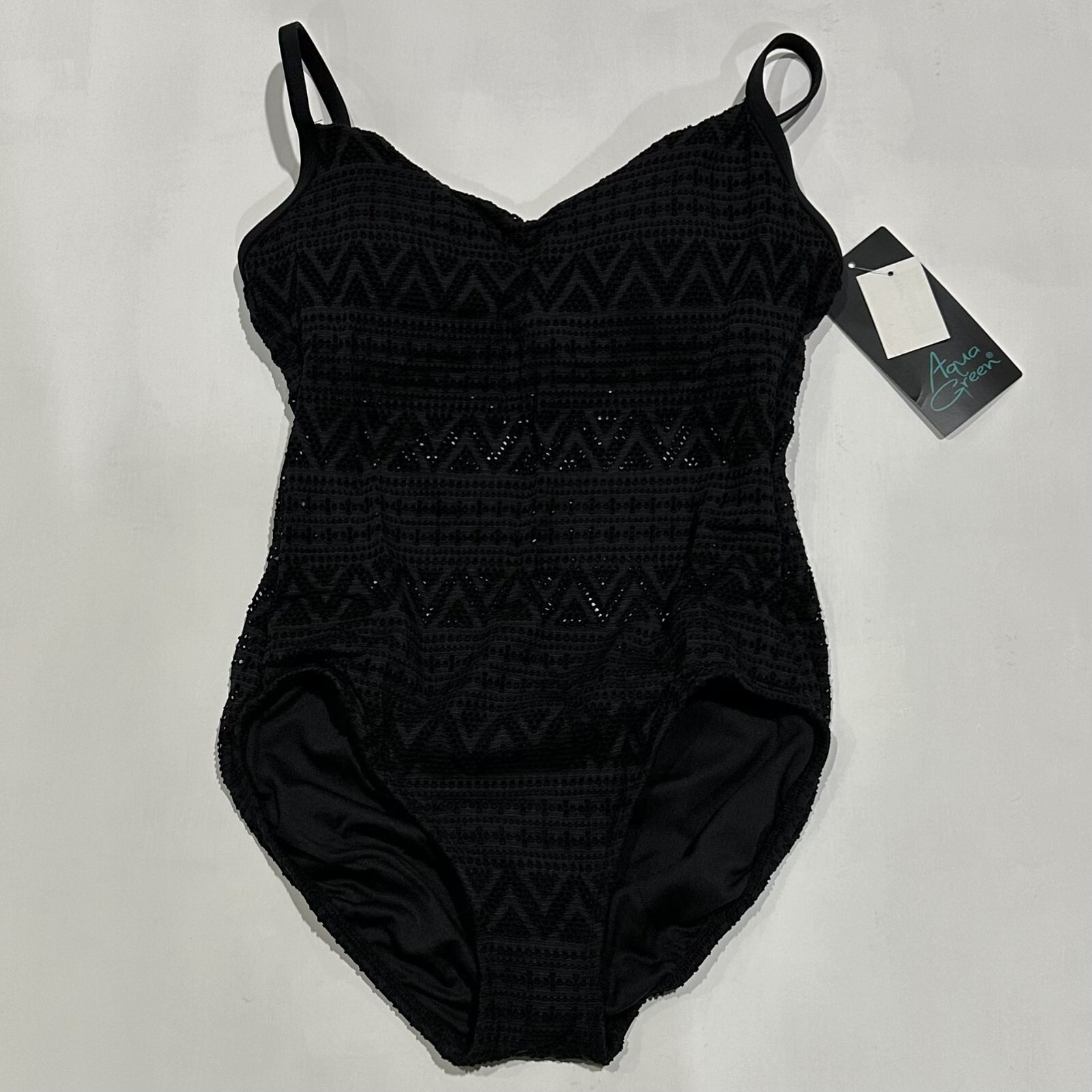 Aqua Green – Women’s Crochet One Piece Swimsuit – Black – Medium – NWT