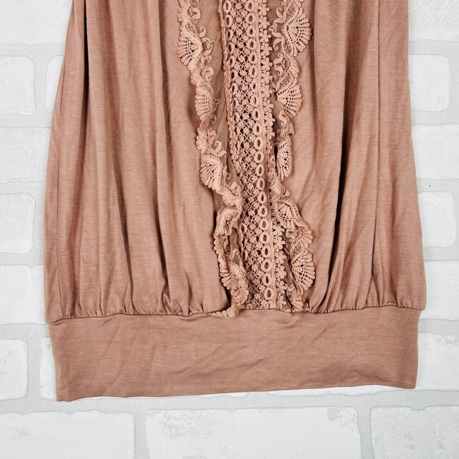 Mystree Mauve Lace Crochet Mesh Flutter Sleeve Blouson Top Small NWT