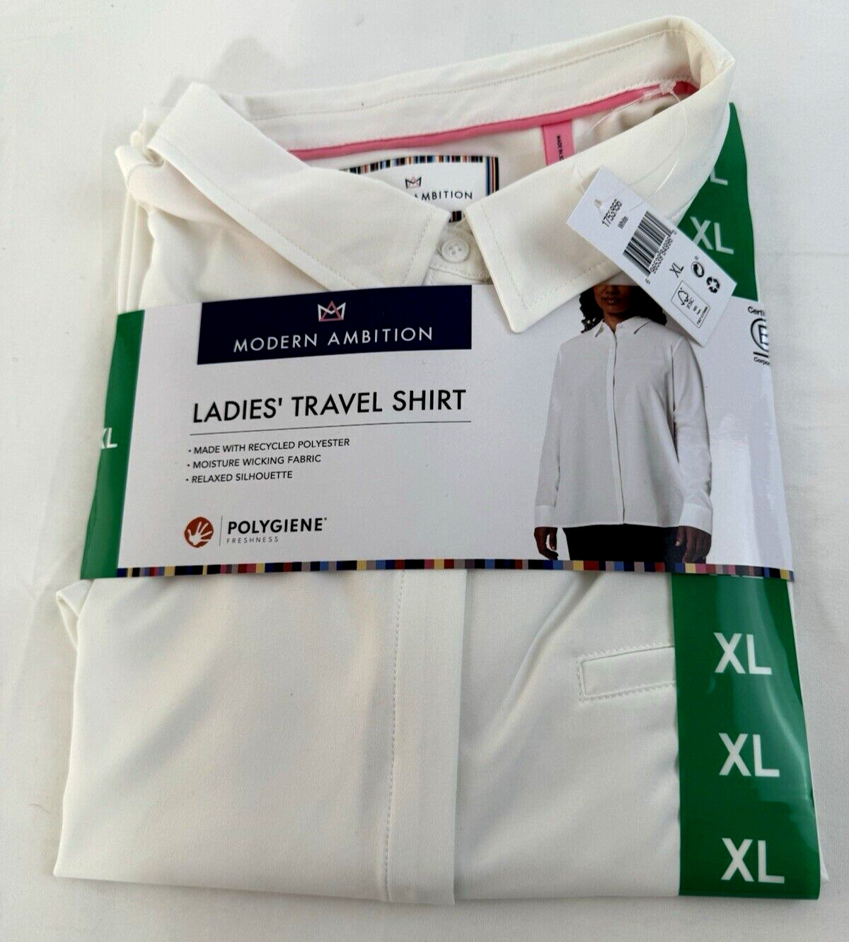 Modern Ambition Women’s Travel Shirt White Size XL Polyester/Spandex Relaxed