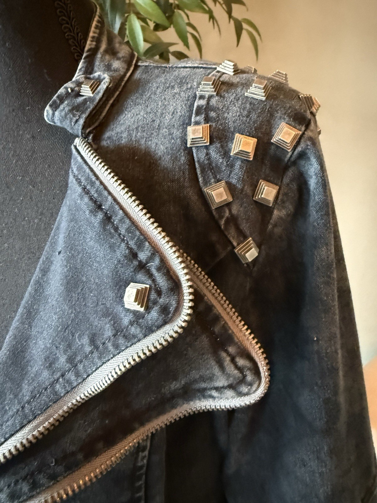 Jacket Womans Studded Riveted Denim Moto Cyber Punk Rock Steampunk M? Zipper S ?