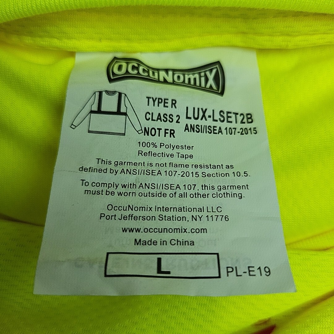 6pk OccuNomix Safety T-Shirt Long Sleeve Wicking Birdseye Mesh LRG Class 2 *LOGO