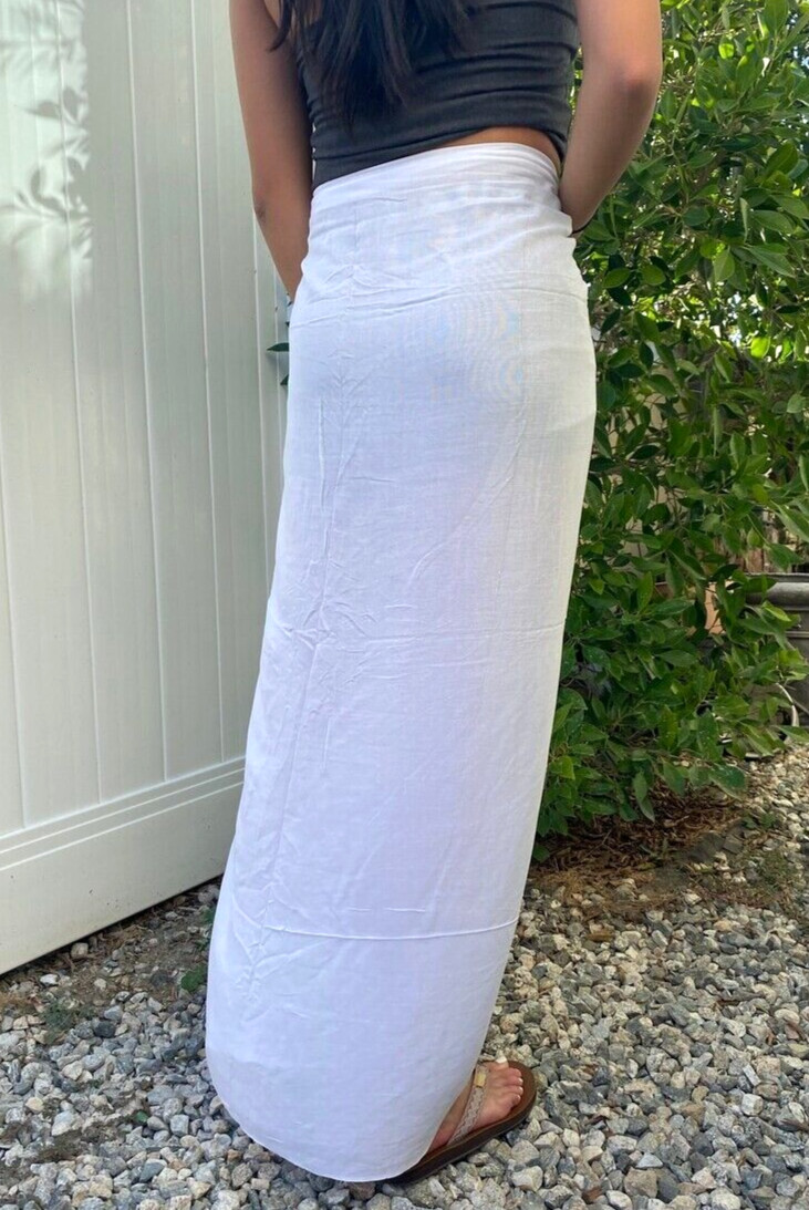 Hawaiian Pareo Sarong Solid White Hawaiian Luau Beach Pool Cruise Wrap Dress