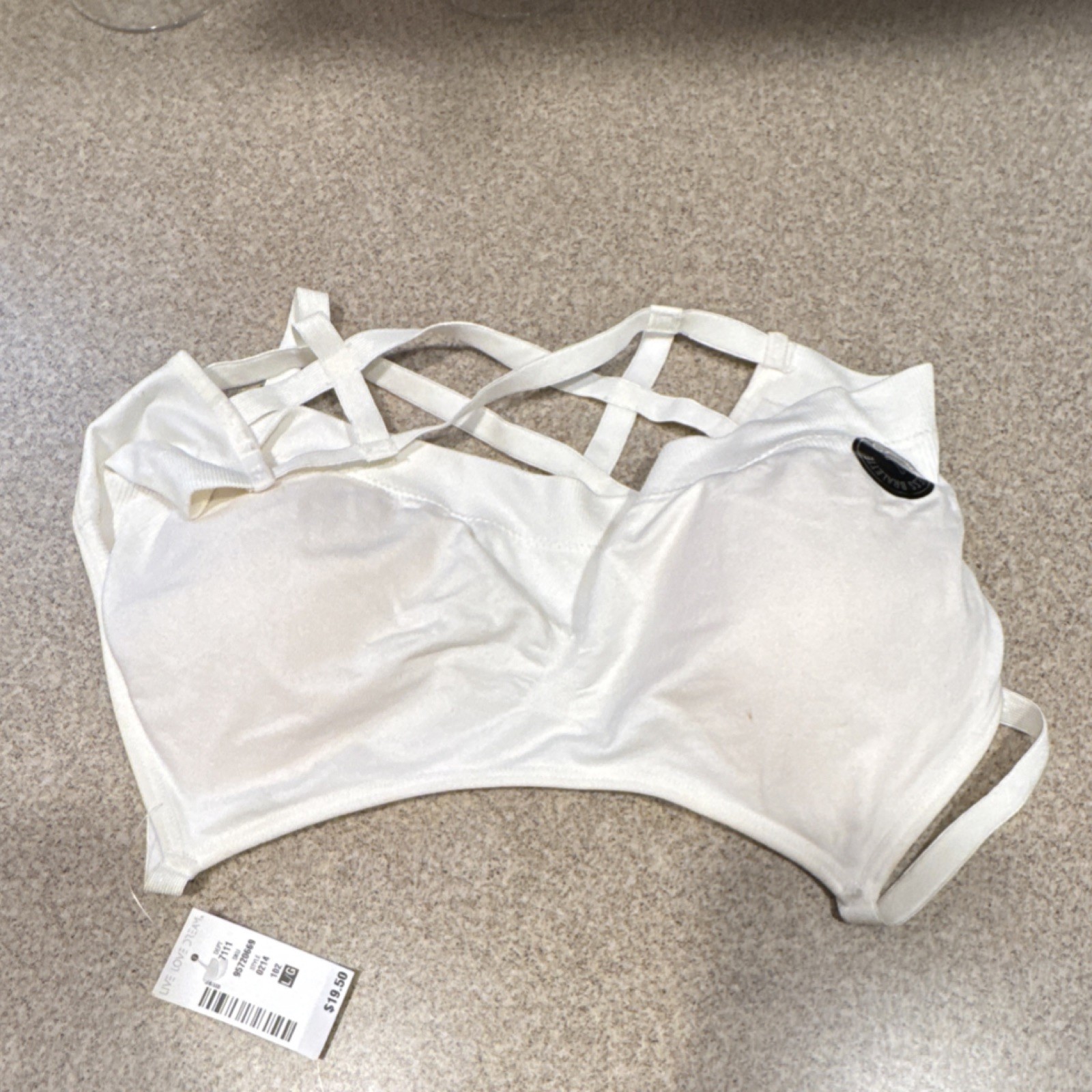 Live Love Dream White Strappy Sports Bra L/G Wireless Pullover Medium Support