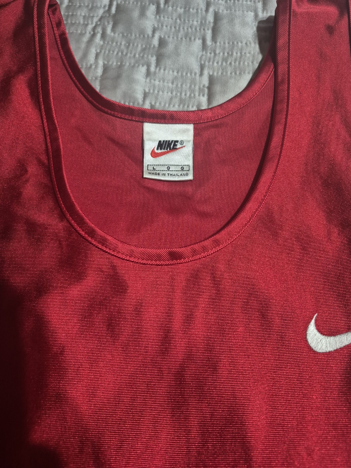 Vintage 90s Nike Basketball Jersey Tank Top Large Satin Red Silky Shiny