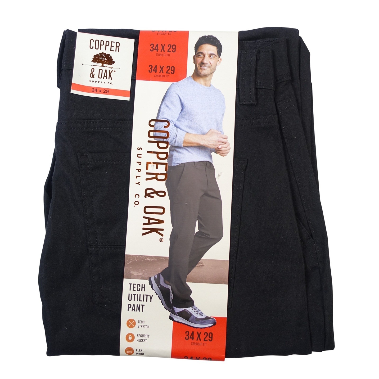 Copper and Oak Supply Co Utility Pants Men 34×29 Black Straight Fit Tech Stretch