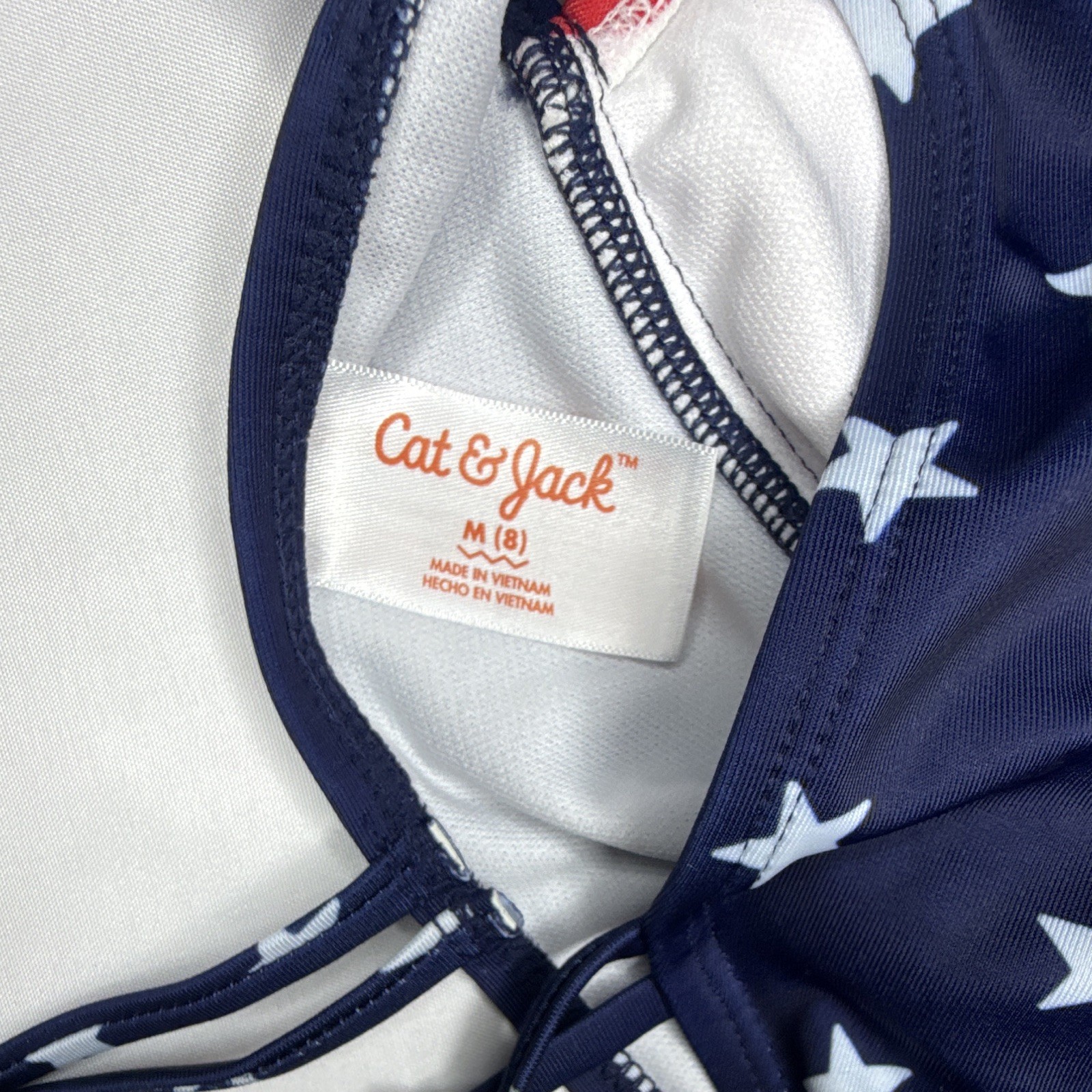Cat & Jack Girls Blue/Red/White Patriotic Stars One Piece Swimsuit M (8) UPF 50+