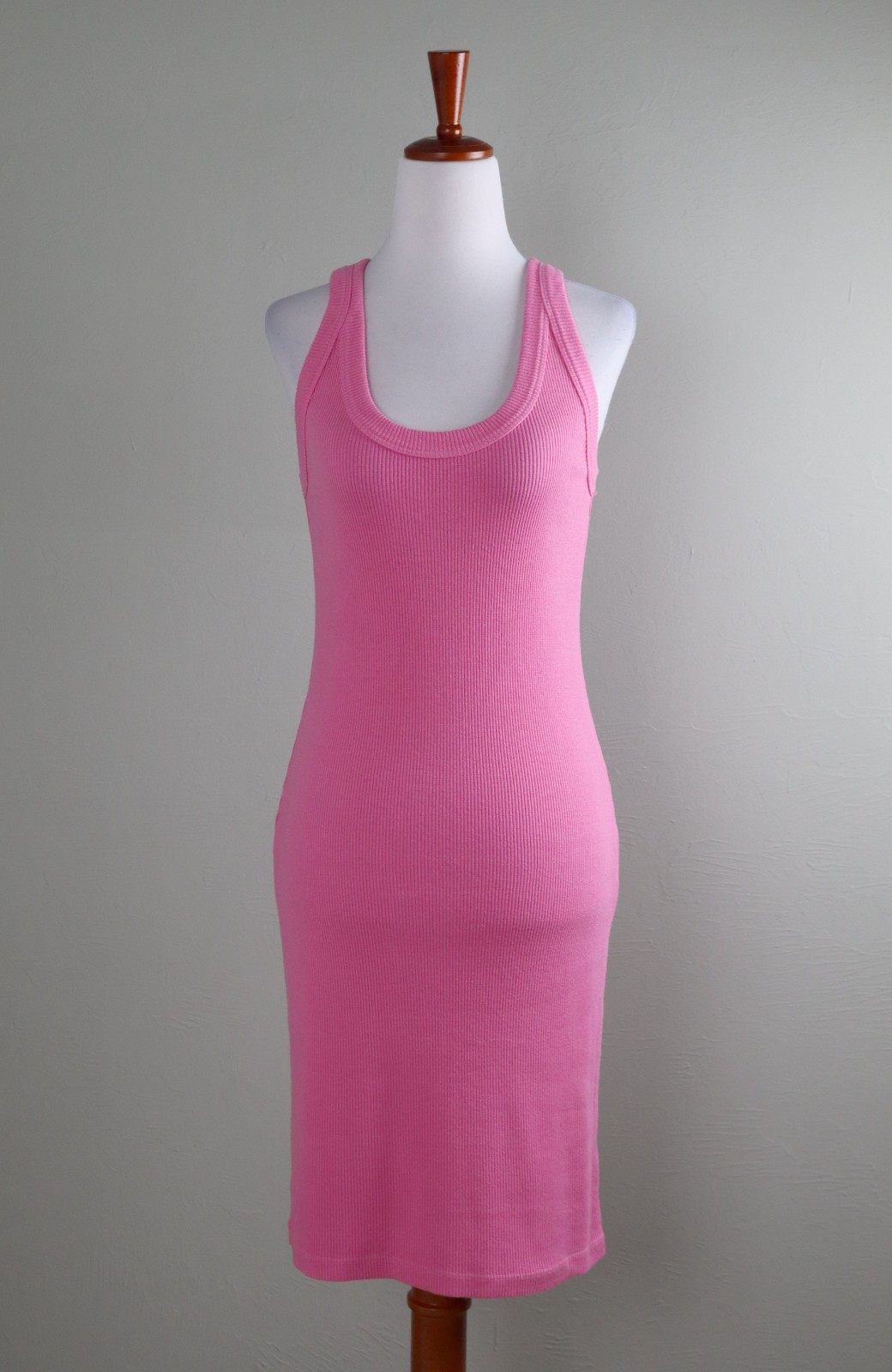 MONROW NWT $165 Ribbed Stretch Solid Pink Casual Tank Dress Size Large
