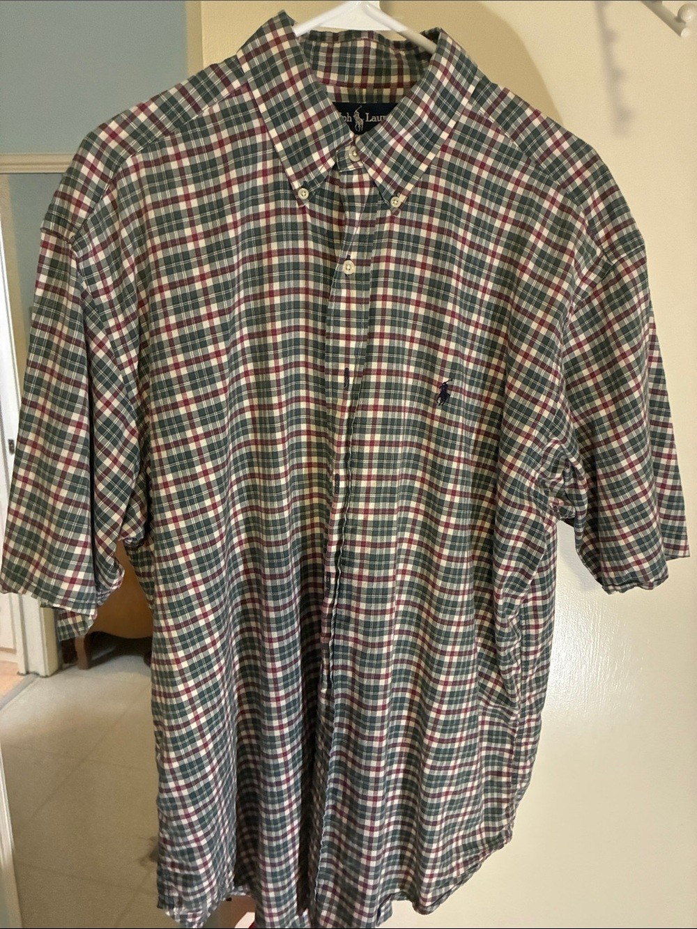 Ralph Lauren Short-Sleeve Plaid Button-Down Shirt – Green, Red, White