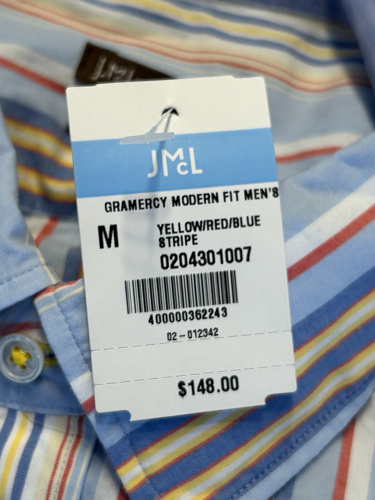 NWT $148 J. McLaughlin Men’s Gramercy Modern Stripe Button Down Size Medium